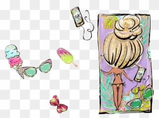 #watercolor #poolparty #beachtowel #phone #earphones - Illustration Clipart