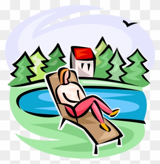 Vector Lake Illustration - Person In A Lawn Chair Clipart