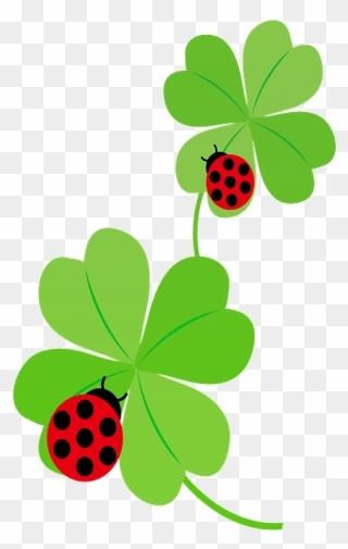 Ladybugs On Clover Leaves Clipart - 四 つ 葉 の クローバー と てんとう 虫 - Png Download
