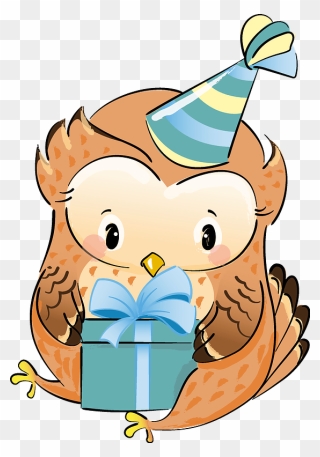 Cute Owl With Gift Clipart - Png Download