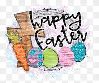 Happy Easter With Cross - Illustration Clipart