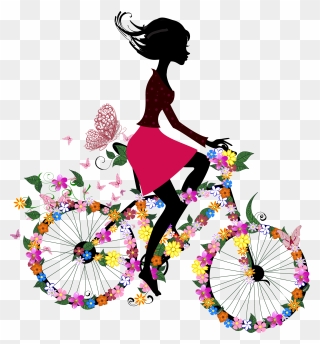 Bicycle Cycling Woman Wallpaper - Cartoon Desktop Wallpaper Spring Clipart
