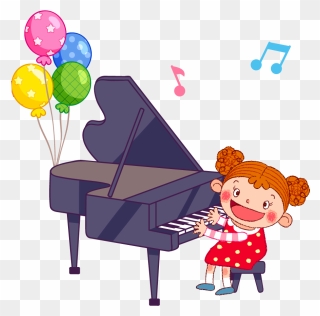 Cartoon Illustration Playing The - Girl Playing Piano Clip Art - Png Download