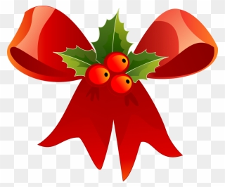 Red Ribbon Christmas With Mistletoe Png Image - Christmas Ribbon Clipart Transparent Png
