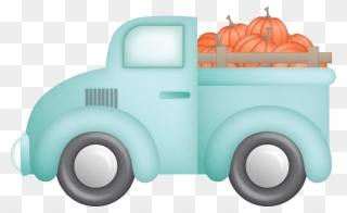 Blue Truck With Pumpkins Clipart - Png Download