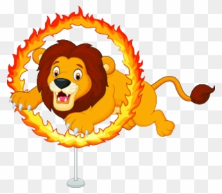 Lion Cartoon Circus Illustration - Circus Lion Jumping Through Hoop Clipart