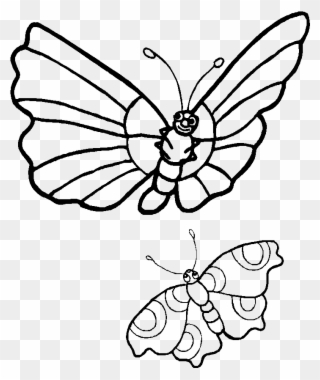 Coloring Pages Caterpillars Cartoon - Two Butterflies Clipart Black And White - Png Download