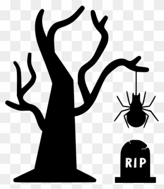 Tree Bug Net Spider Hanging Halloween Rip Grave Svg - Halloween Tree Icon Clipart