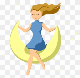 Girl On Crescent Moon Clipart - Girl Moon Clipart - Png Download