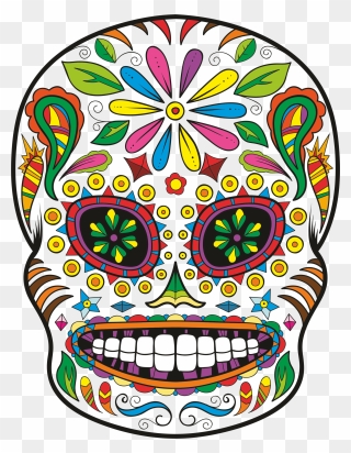 Calavera Day Of The Dead Skull Sticker Decal - Colorful Sugar Skull Designs Clipart