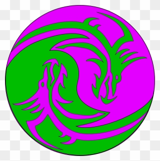 Green Purple Dragons Clip - Зеленый Дракон Символ Ян - Png Download