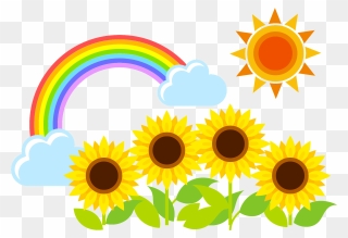 Sun Rainbow Sunflower Clipart - 夏 イラスト - Png Download