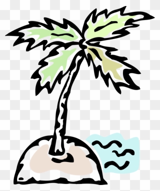 Vector Illustration Of Deserted Island With Palm Tree- Clipart