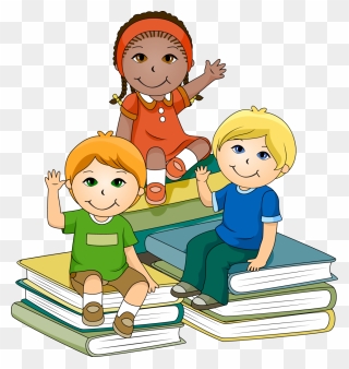 School Children Clipart - Children With Books Clipart - Png Download