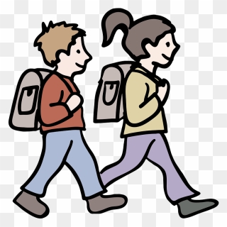 Boy And Girl Going To School Clipart - School Student Line Art - Png Download