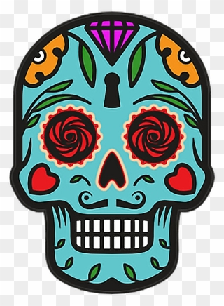 Catrina Skull Halloween Diademuertos Blue Flowers Happy - Day Of The Dead Skull Emoji Clipart
