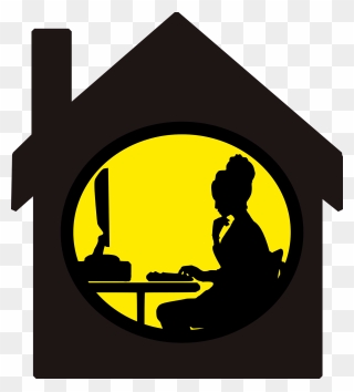 Work From Home During Cov - Woman At Desk Silhouette Clipart