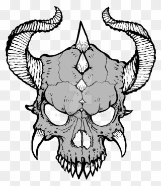 Transparent Devil Horns Png - Skull With Horns Art Clipart