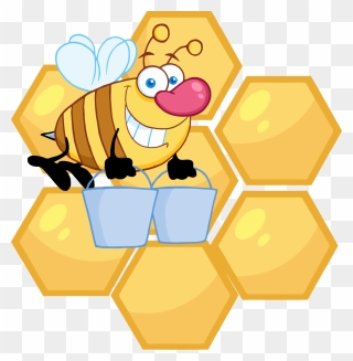 Png 4107 Happy Honey Bee Flying With A Buckets In Front - Honey Comb Clipart