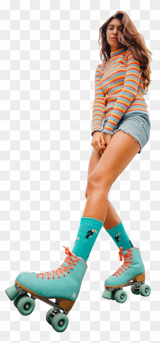 Woman With Roller Skates Shirt And Shorts - Roller Skates Transparent Background Clipart