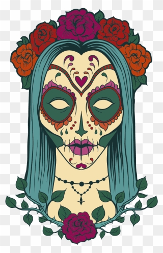Day Of The Dead Skulls With Hair Clipart