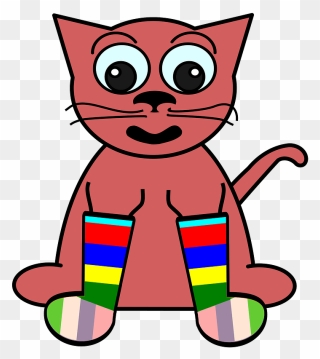 Cartoon Cat In Rainbow Socks Vector Illustration - Clipart Wearing Socks - Png Download