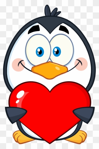 Png Cute Penguin Cartoon Character Holding A Valentine - Cute Happy Valentines Day Clipart