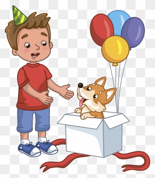 Birthday Boy And His New Dog Clipart - Cartoon - Png Download