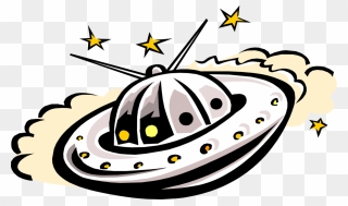 Vector Illustration Of Extraterrestrial Unidentified - Men In A Flying Saucer Clipart