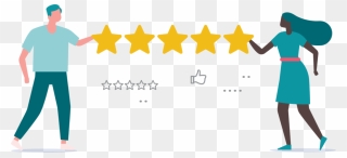 Characters Holding A Five Star Rating Illustrating - Online Reviews Png Clipart
