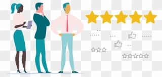 Characters Seriously Looking At Rating Icons Illustrating - Ratings And Reviews Png Clipart