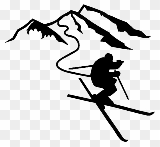 Alpine Skiing Sport - Mountain Snowboarder Silhouette Clipart