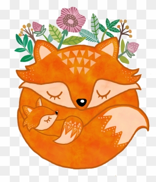 #baby #mother #animal #fox #woodland #creature #cute - Mom And Baby Fox Clipart - Png Download