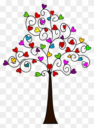 Tree Of Multicoloured Heartshaped Leaves - Drawing Doodle Art Simple Clipart
