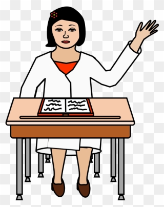 Female Student Raising Her Hand Vector Drawing - Desk Clipart Png Transparent