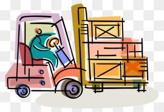 Vector Illustration Of Warehouse Worker Drives Industrial Clipart