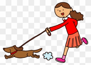 Dog Girl Strolling Clipart - Walk The Dog Cartoon - Png Download