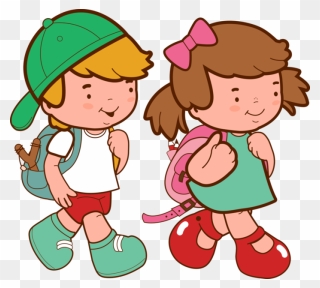 Transparent Niños Jugando Png - Boy And Girl Walking Cartoon Clipart