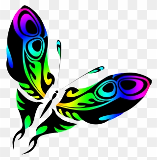 Rainbow Colored Butterfly Drawing - Graphic Design Clipart