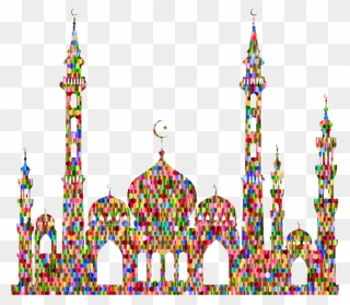 Chromatic Hex Grid Mosque Silhouette - Drawing Of A Mosque Clipart