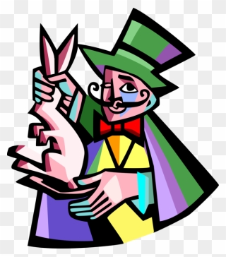 Vector Illustration Of Magician Pulls Rabbit Out Of - Vector Graphics Clipart