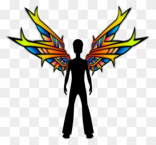 Angel, Colorful, Male, Silhouette, Stylised, Wings - Rainbow Angel Silhouette Clipart