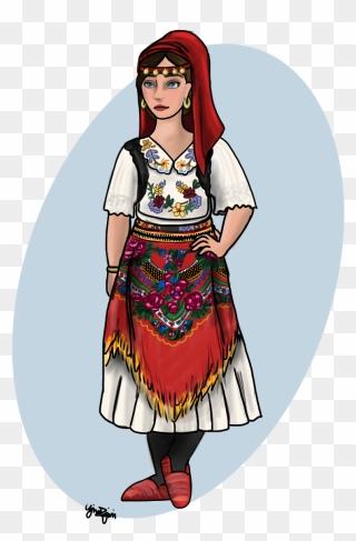 Albanian Traditional Costume Drawing Clipart