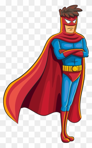 Cartoon Serious Superhero Standing With His Arms Crossed - Super Heroes Arms Crossed Clipart