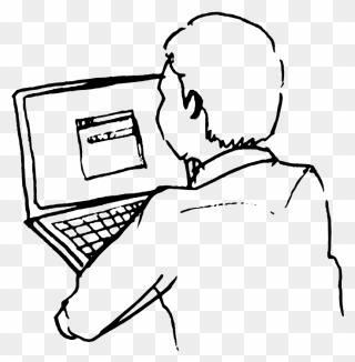 Freehand Vector Drawing Of Man At Computer - Man On Computer Drawing Clipart