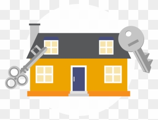 Vector Of House With Keys Outside - Graphic Design Clipart