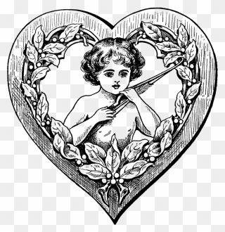 Angel With A Bow In The Heart - Victorian Heart Clipart - Png Download