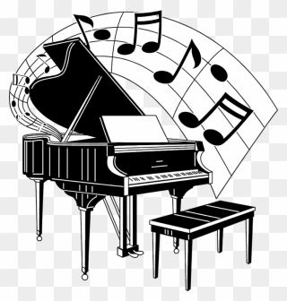 Piano With Music Notes Clipart - Png Download