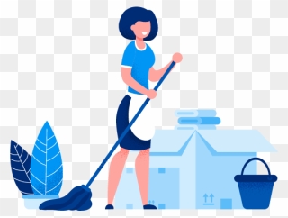 Maid With Mop And Bucket - Illustration Clipart