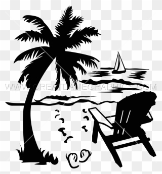 Beach Chair Drawing Clip Art - Palm Tree Beach Clipart - Png Download
